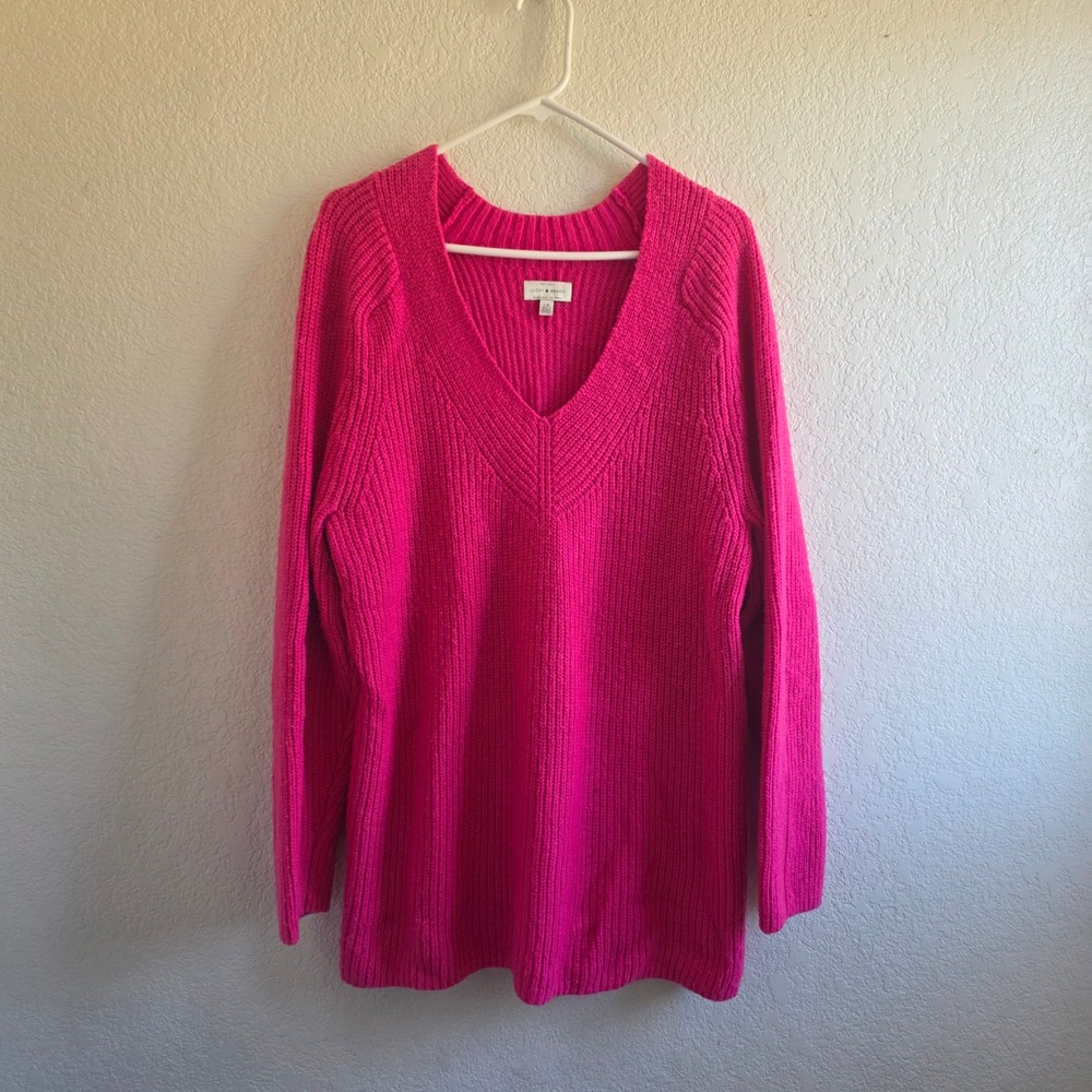 Lucky Brand Hot Pink V-Neck Ribbed Knit Sweater Large